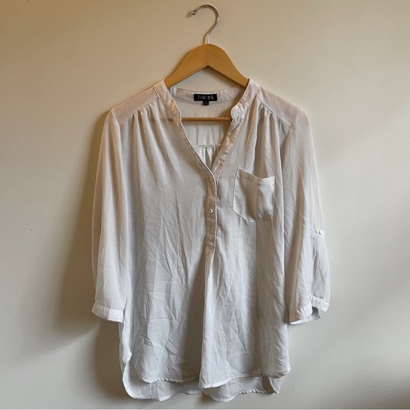 Timing Tops Timing Brand White Henley Workwear Blouse Poshmark